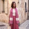 Pashimina indiana de cashmere estampa paisleys de bege e cereja