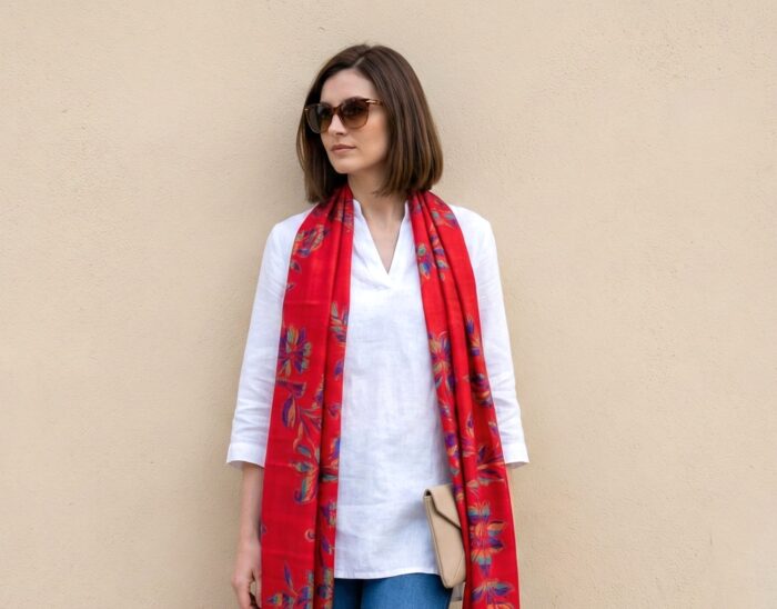 Echarpe indiana algodão com viscose dupla face vermelho