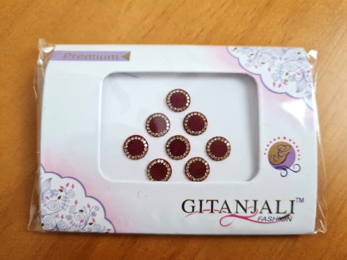 Bindi indiano da marca Gitanjali bolinhas vermelhas 8 unidades adesivas