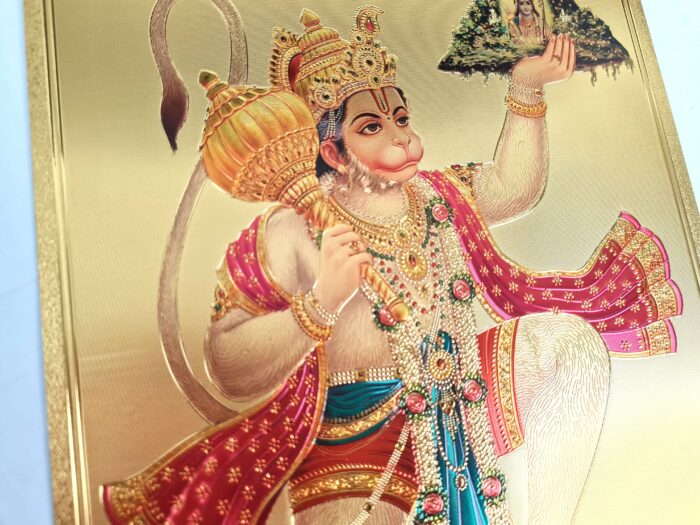 Folha laminada dourada para enquadrar e pendurar Hanuman (30 x 21 cm)
