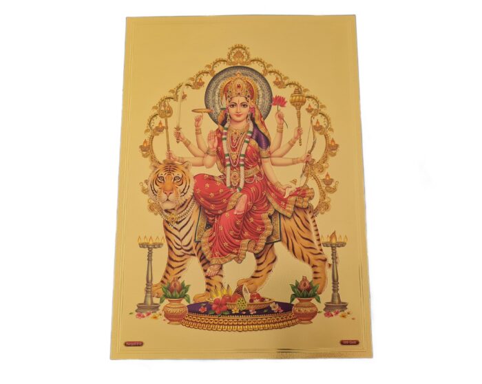 Folha laminada dourada para decorar Deusa Durga II 30 x 21cm
