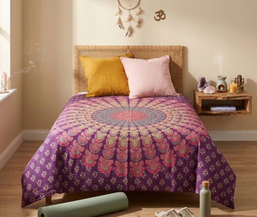 Panô indiano de algodão estampa de mandala uva e color 2,10m