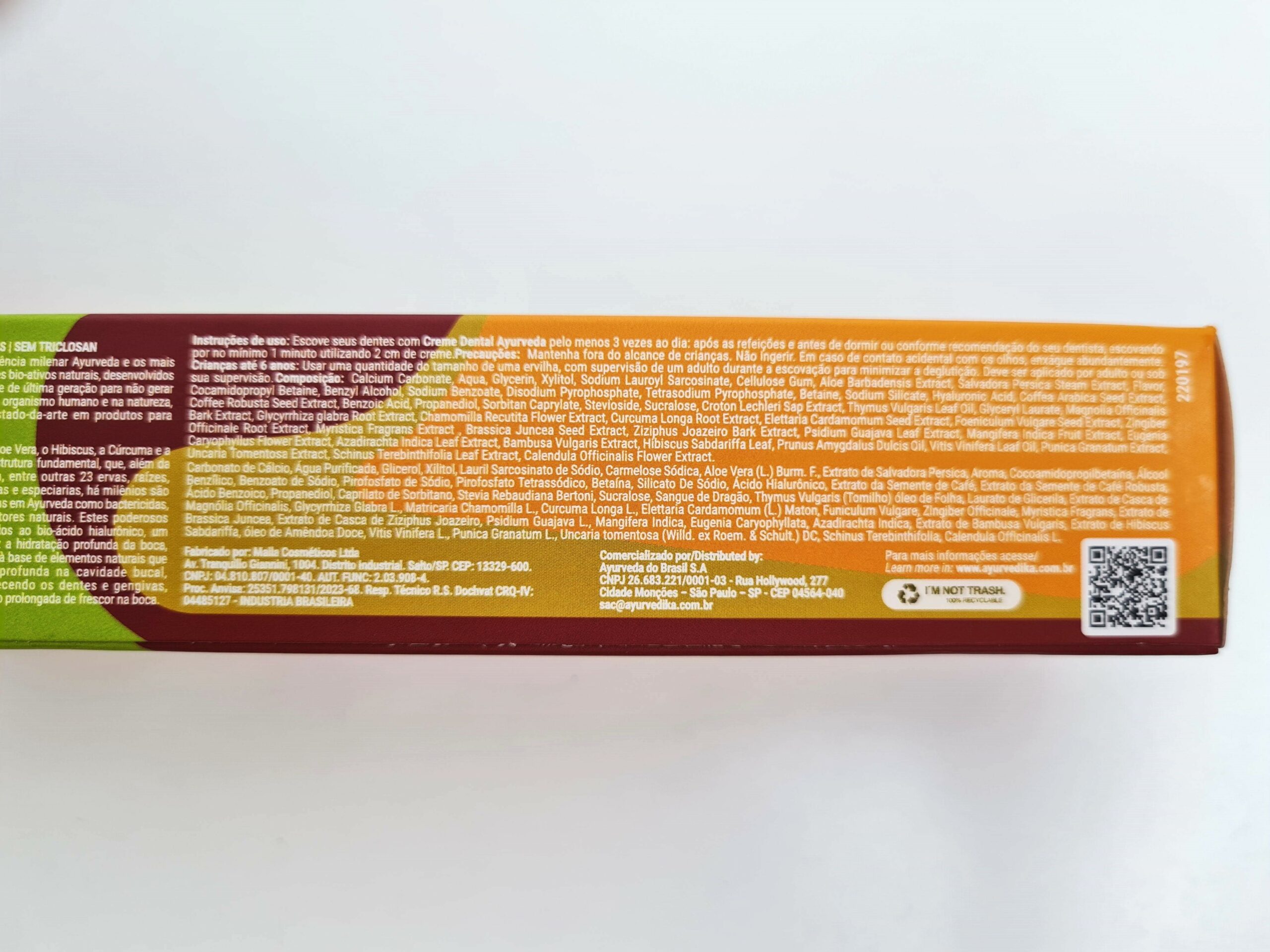 Creme Dental AYURVÈDIKA sabor Cinnamon sem flúor 100g