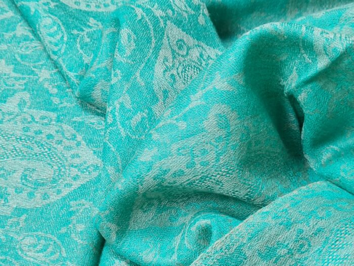 20240310_163318 Pashimina indiana de cashmere estampa paisleys verde turquesa