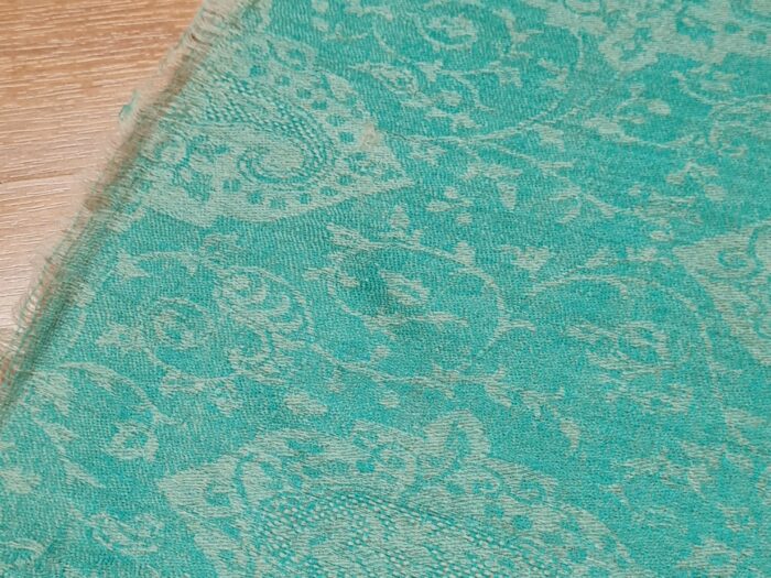 20240310_163322 Pashimina indiana de cashmere estampa paisleys verde turquesa
