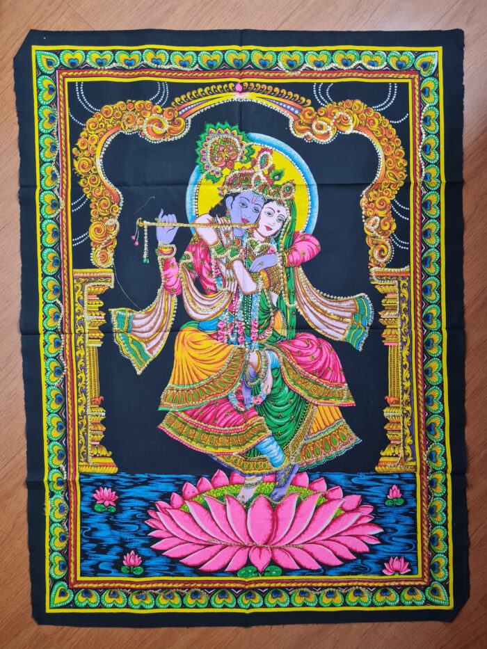 Painel grande clássico de deidade hindu Radha e Krishna