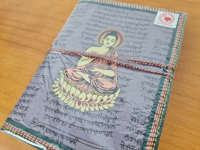 Caderno indiano artesanal estampa de Buda 20x15cm lilás