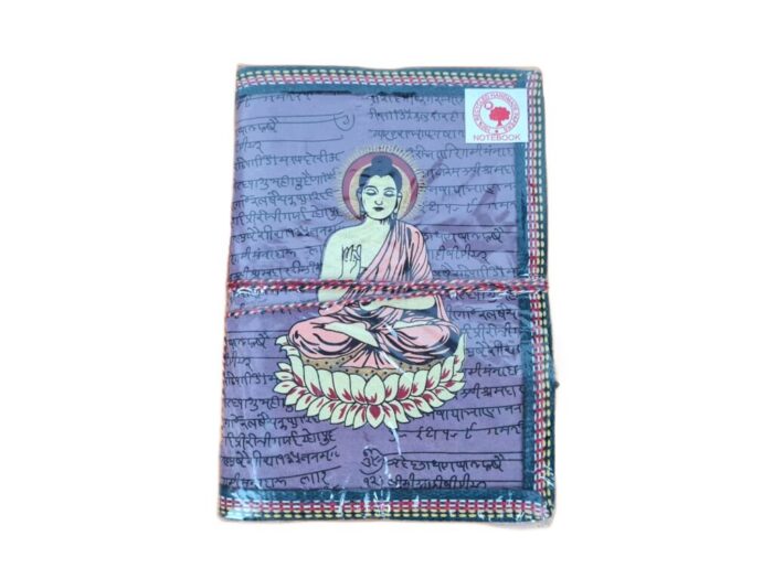 Caderno indiano artesanal estampa de Buda 18x13cm lilás