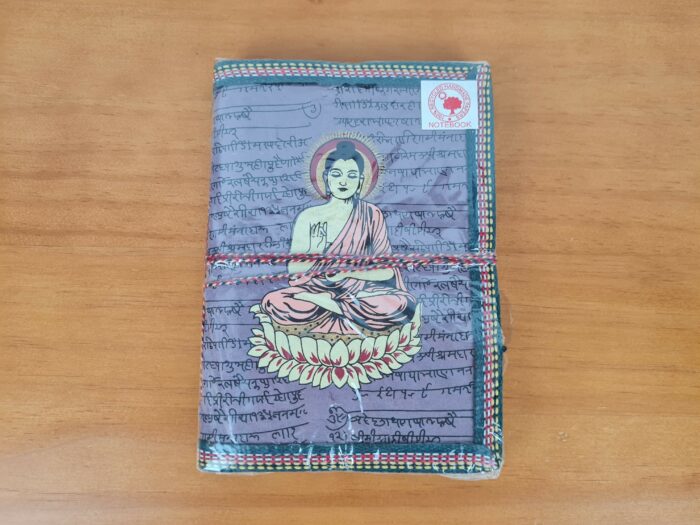 Caderno indiano artesanal estampa de Buda 18x13cm lilás