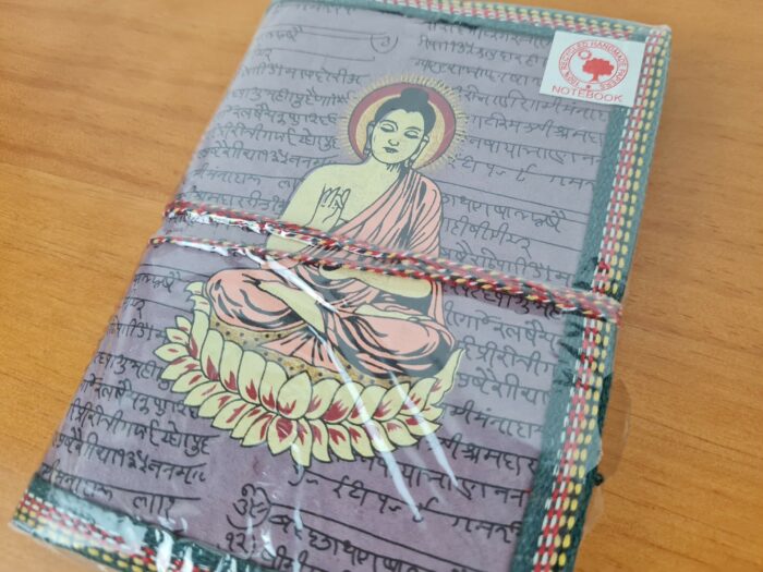 Caderno indiano artesanal estampa de Buda 18x13cm lilás