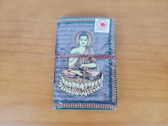 Caderno indiano artesanal estampa de Buda 15x10cm lilás