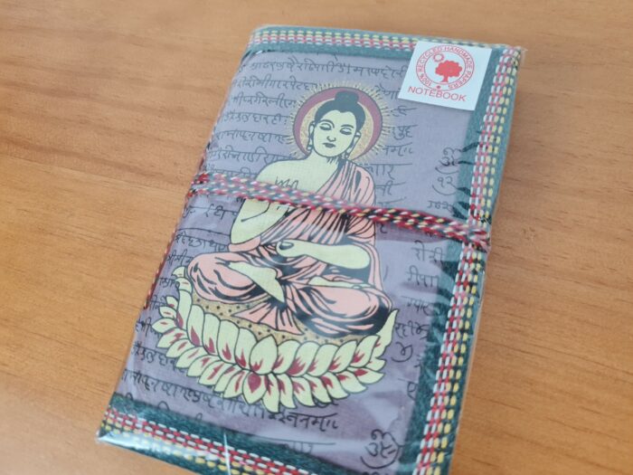 Caderno indiano artesanal estampa de Buda 15x10cm lilás