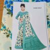 Sari indiano viscose com estampa floral bege e azul