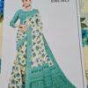 Sari indiano viscose com estampa floral bege e azul