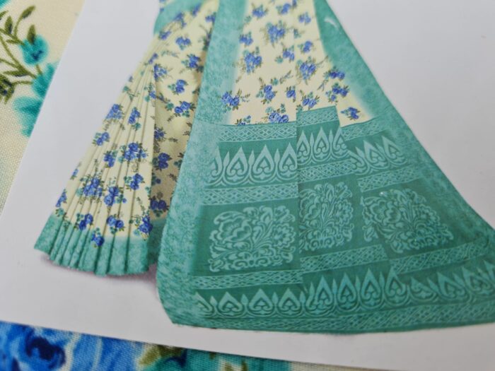 Sari indiano viscose com estampa floral bege e azul
