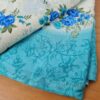 Sari indiano viscose com estampa floral bege e azul