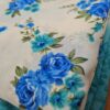 Sari indiano viscose com estampa floral bege e azul