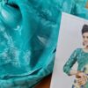 Sari indiano viscose com estampa floral bege e azul