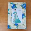 Sari indiano viscose com estampa floral bege e azul