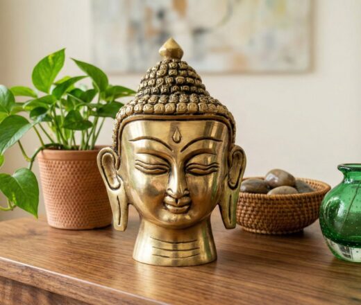 Estátua Cabeça de Buda indiano de metal brass 11cm