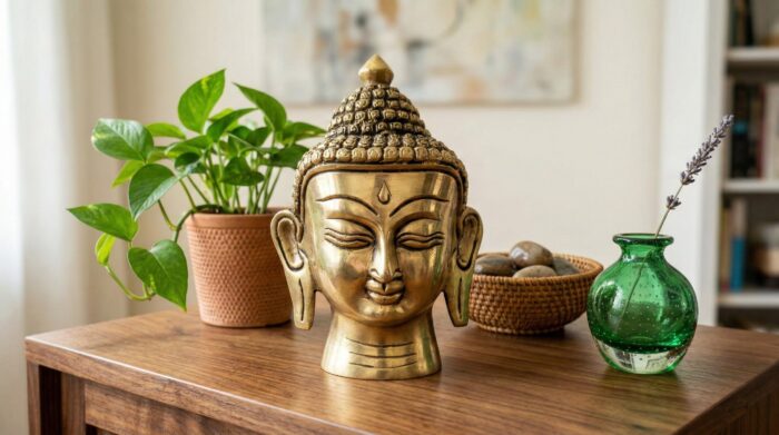 Estátua Cabeça de Buda indiano de metal brass 11cm Estátua Cabeça de Buda indiano de metal brass 11cm