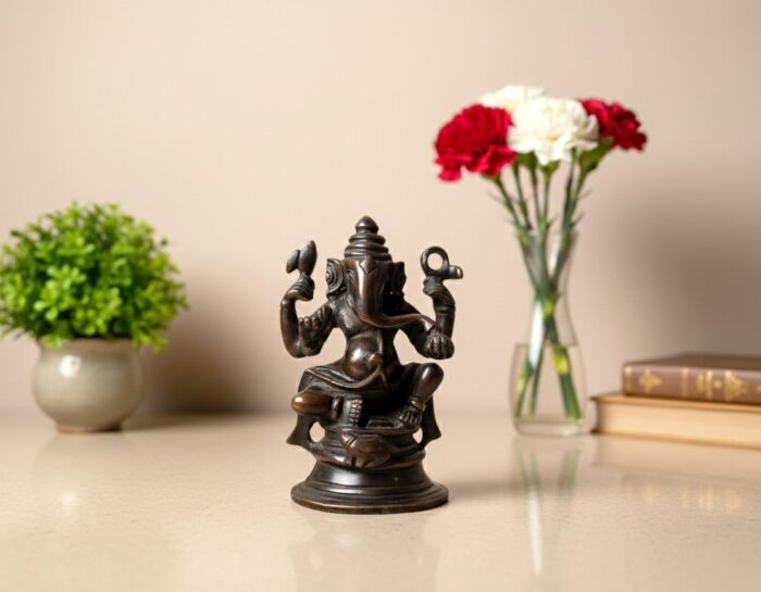 ganeshametal-escuro-sulindia-12cm Estátua do Deus Ganesha em metal brass dark com 12cm