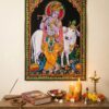krishna-pano-tecido-decorativo-110cm Painel grande de tecido com imagem clássica de Krishna