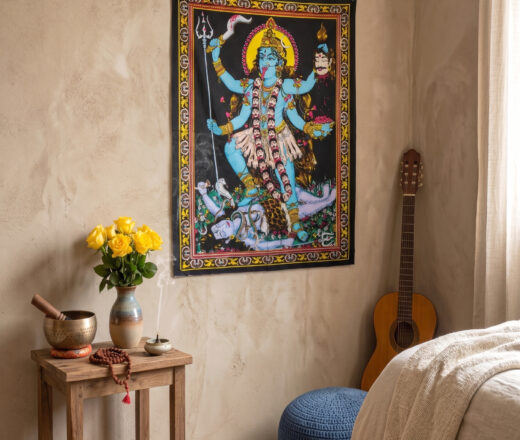 panô de algodão decorativo da Deusa Kali 110cm com lantejoulas