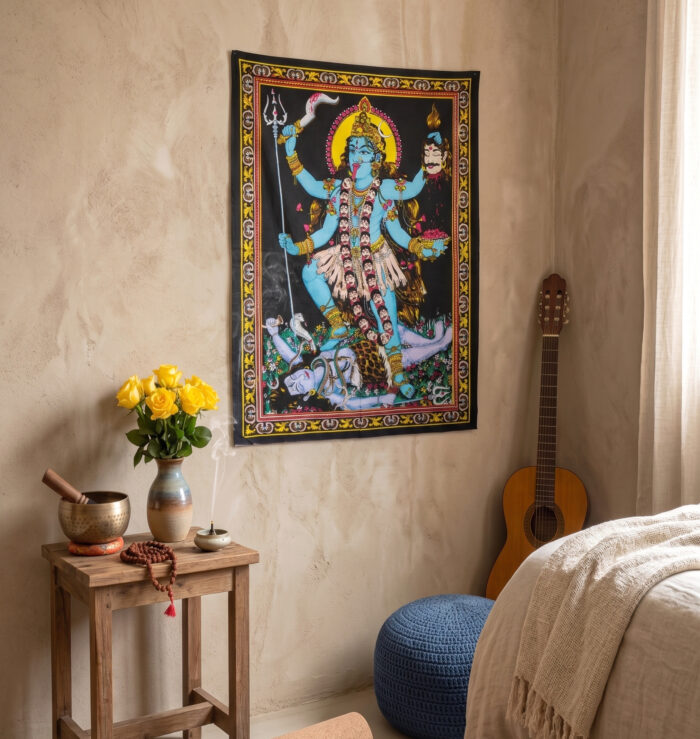 panô de algodão decorativo da Deusa Kali 110cm com lantejoulas