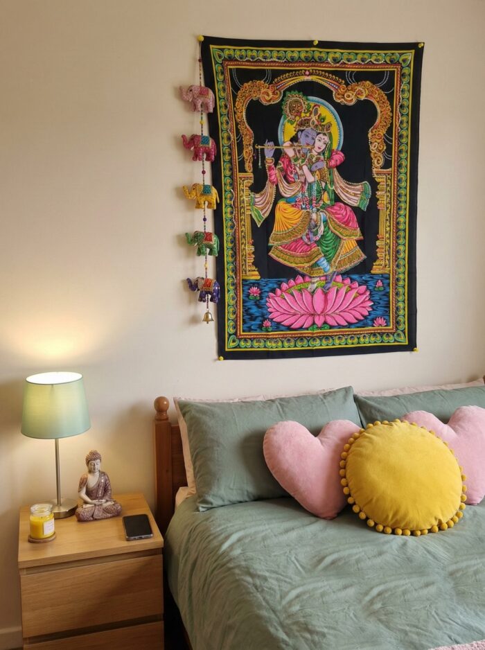 Painel grande clássico de deidade hindu Radha e Krishna