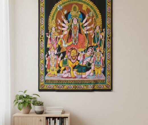 pano-durga-decorativo-110cm Painel grande clássico de deidade hindu Durga e Devis