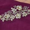 Sari indiano de seda luxuoso bordô com bordados e pérolas