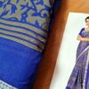 Sari indiano viscose com estampa floral azul royal