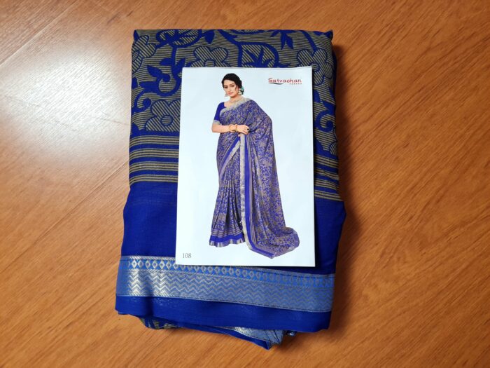 Sari indiano viscose com estampa floral azul royal
