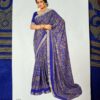 Sari indiano viscose com estampa floral azul royal