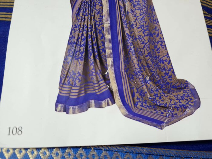 Sari indiano viscose com estampa floral azul royal