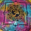 Panô indiano de algodão estampa Yantra e OM tie dye 2,40m