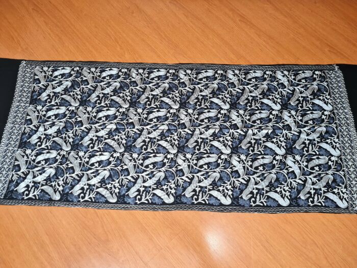 Xale de Cashmere Pashmina 100% bordado com fios de seda preto e cinza