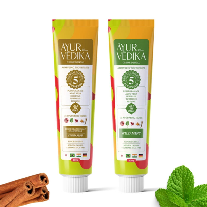 Kit Cremes Dentais Ayurvédicos Sem Flúor: Cinnamon + Wild Mint