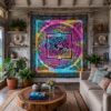 Panô indiano de algodão estampa Yantra e OM tie dye 2,40m