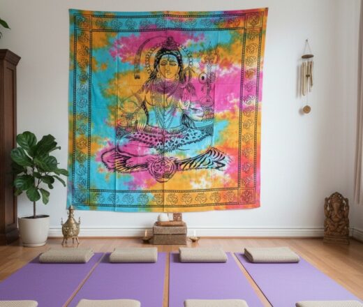 Panô indiano grande de algodão estampa de Shiva color batik 2,40m