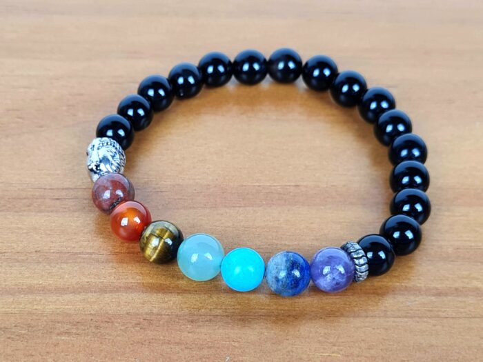 20240703_141505 Pulseira indiana 7 chakras Ágata Negra com pedras naturais e berloque de Buda