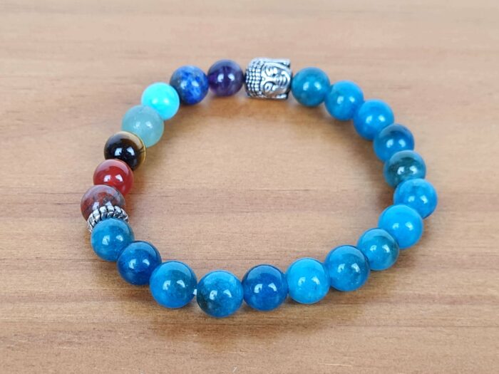 20240703_141645 Pulseira indiana 7 chakras Ágata azul com pedras naturais e berloque de Buda