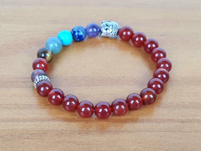 Pulseira indiana 7 chakras Ágata de Fogo com pedras naturais e berloque de Buda