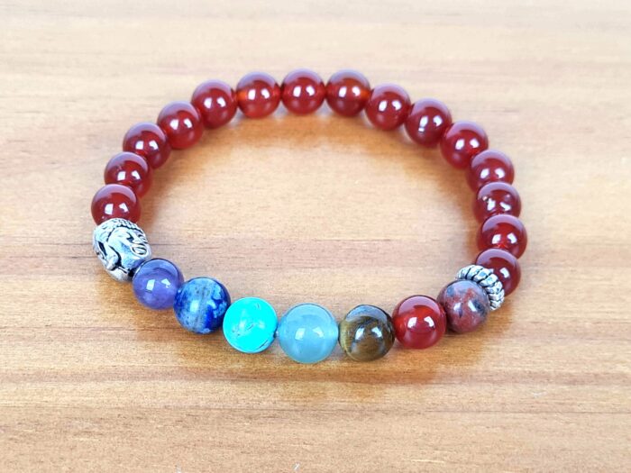 Pulseira indiana 7 chakras Ágata de Fogo com pedras naturais e berloque de Buda