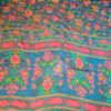 20240705_142045 Sari indiano de seda com estampa floral azul e rosa