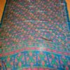 20240705_142148 Sari indiano de seda com estampa floral azul e rosa