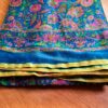 20240705_142546 Sari indiano de seda com estampa floral azul e rosa