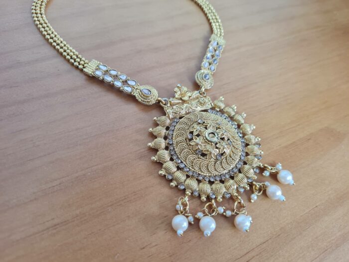 Conjunto de semi joia clássica indiana dourado colar mandala e brincos