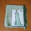 Sari indiano de seda mista estampa de mini losangos verde e dourado